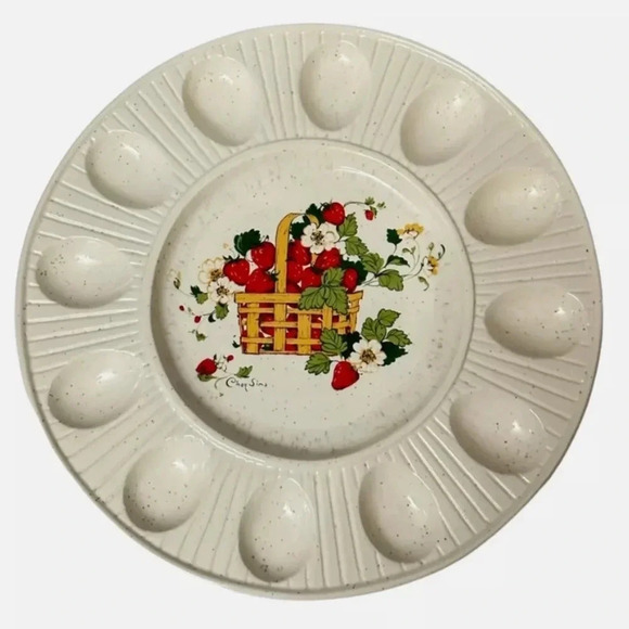 Cindy Sims | Vintage MCM Strawberry Pattern Deviled Egg Plate Dish. Made in USA. - Picture 7 of 7